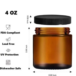 4oz Amber Glass Jar With Lids - FDA COMPLIANT Glass, BPA Free - Small Travel Container Jars - Perfect Filling For Lotion, Moisturizer, Medicine, Pill, Face Cream, Mask - 2 packs