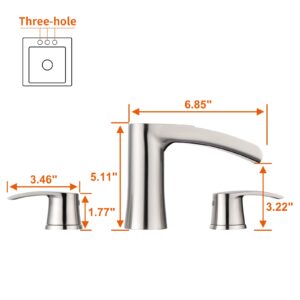 RULIA Bathroom Faucet, 2 Handles Bathroom Sink Faucet, 3 Holes Waterfall Faucet, Bathroom Vanity Faucet with Pop Up Drain, Brushed PVD, RB1061