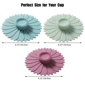 Sunflower Silicone Cup Covers (Set of 3) ， Multicolored Silicone Lids for Mugs, Cups, Tea Pots,Flexible Mug Covers，Hot Cup Lids for Coffee & Tea