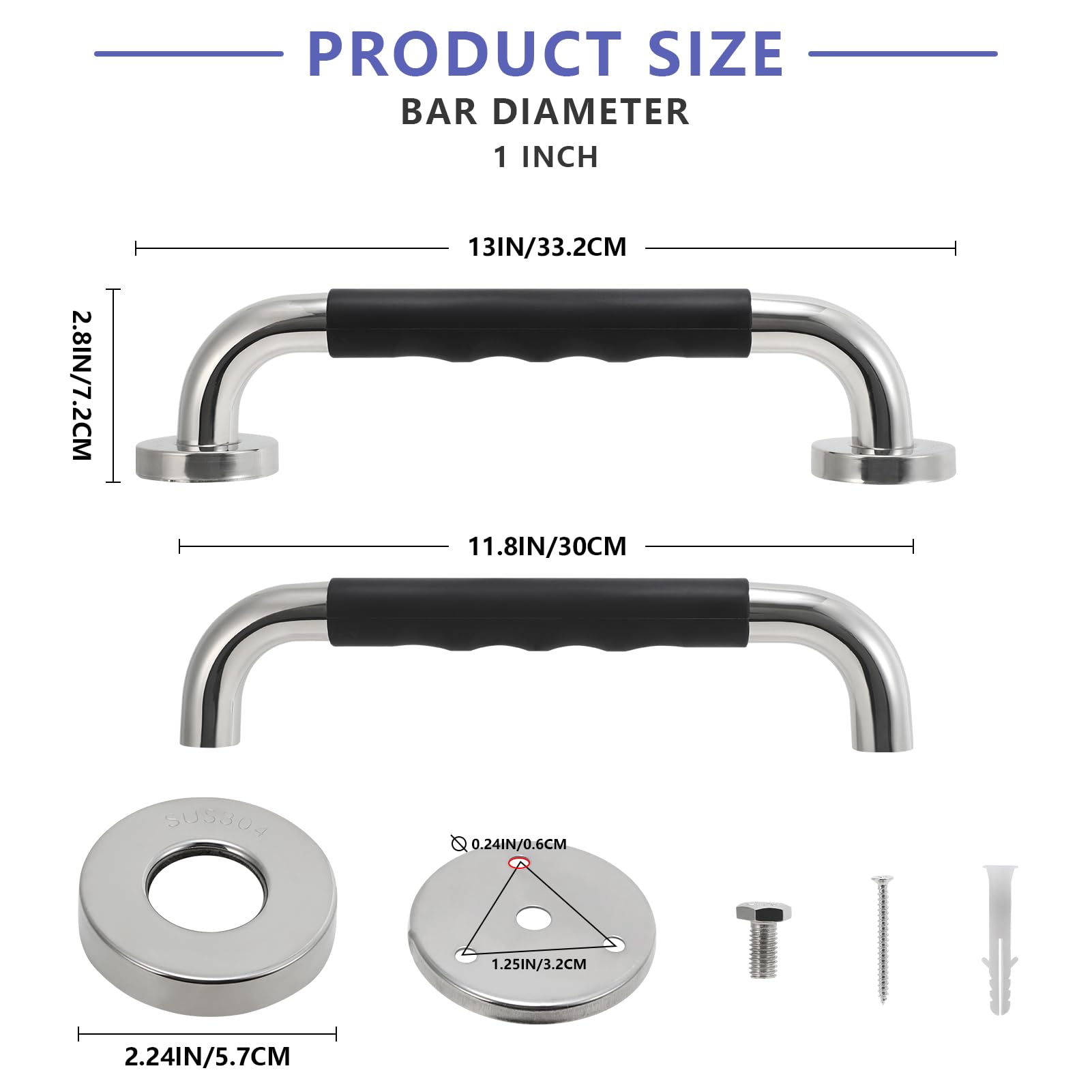 Misounda Shower Garb Bars,12 inches Grab Bars for Bathtubs Showers,Stainless Steel Bathroom Grab Bars,Toilet Handle,Bathtub Handle,Handicap Grab Bars,Shower Safety Grab Bar for Seniors Elderly Kids