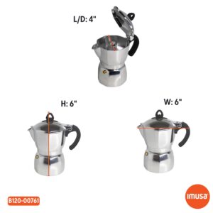 Imusa 3 Cup Stovetop Espresso Maker with Heart Shaped Knob, Silver