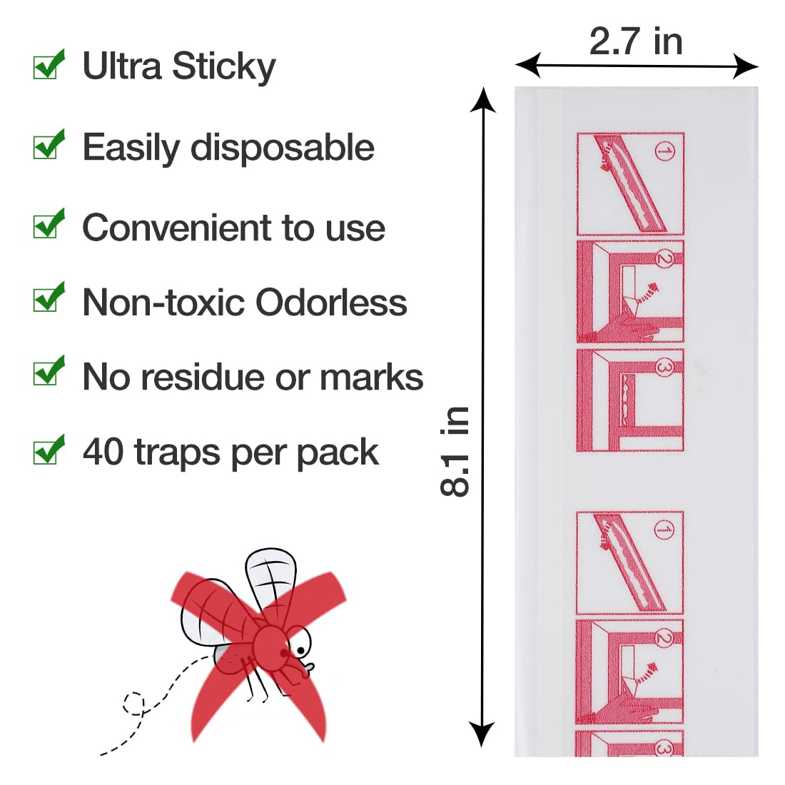 SEEKBIT 40 Pack Sticky Cockroach Traps on The Wall, Window Fly Traps for House, Clear Bug Killer Indoors, Fly Catcher Sticky Trap for Ladybugs, Gnats, Houseflies Glue Traps Keep Flying Insects Away