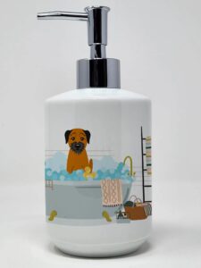 caroline's treasures wdk5736soap border terrier in bathtub ceramic soap dispenser hand soap dispenser pump bottles for bathroom kitchen, empty refillable liquid soap container