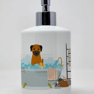 Caroline's Treasures WDK5736SOAP Border Terrier in Bathtub Ceramic Soap Dispenser Hand Soap Dispenser Pump Bottles for Bathroom Kitchen, Empty Refillable Liquid Soap Container