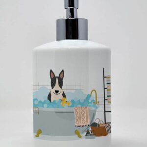 Caroline's Treasures WDK5830SOAP Black White Bull Terrier in Bathtub Ceramic Soap Dispenser Hand Soap Dispenser Pump Bottles for Bathroom Kitchen, Empty Refillable Liquid Soap Container