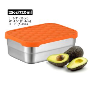 AORAKI Stainless Steel Containers with Lids, Lunch Box Container with Leak Resistant Silicone Lid, Food Storage Bento Box for Snacks, Sandwiches, Fruits, Vegetables, 25oz