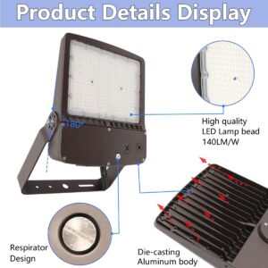 200W Dimmable Outdoor LED Flood Light with Dusk to Dawn Photocell, 5000K Daylight 28000LM 100-277V, UL/DLC IP65 Waterproof Big Power LED Stadium Lighting for Flagpole/Advertising Boards/Parking Lot