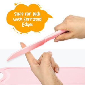 Hartya Kid-Safe Cooking Knife Set for Real Cooking with Cutting Board, Plastic Knives, Plate & Fork, BPA-Free Kids Knives/Toddler Knives (A Pink)