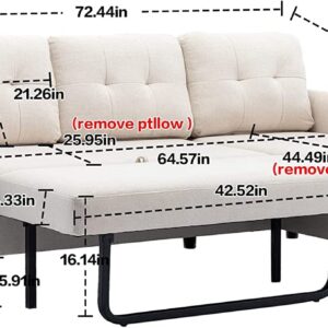 Hdxdkog L Shaped Sectional Sofa 72" Sectional Sleeper Pull-Out Sofa with Storage Chaise, Upholstered Corner L Shaped Living Room Couch with Pocket for Home Office (Beige-1)