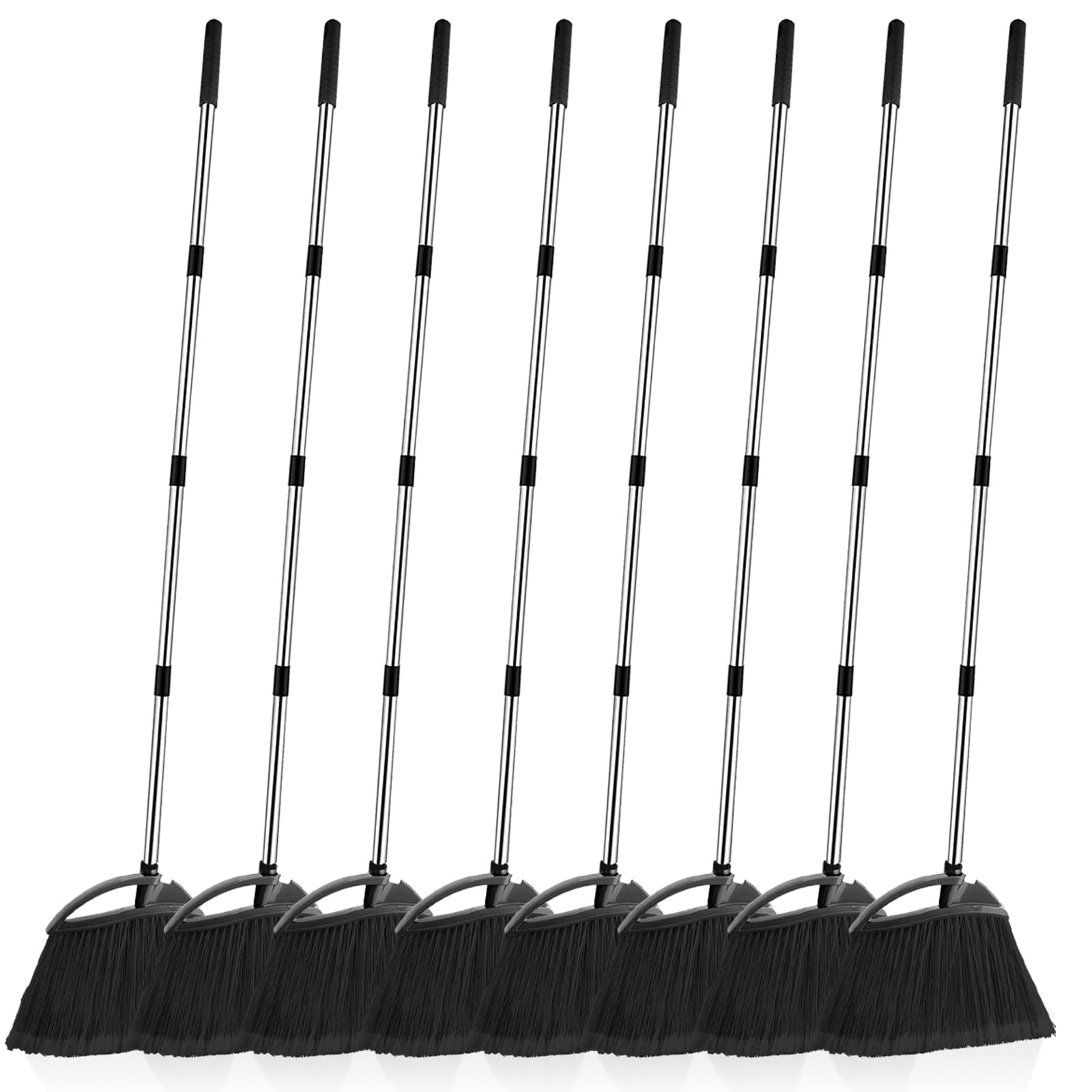 Merkaunis 8 Pcs Heavy Duty Commercial Broom Bulk 52 Inch Indoor Outdoor Broom with Long Handle Heavy Duty Angle Broom with Four-Section Telescopic Rod for Garden Garage House Kitchen Office Floor