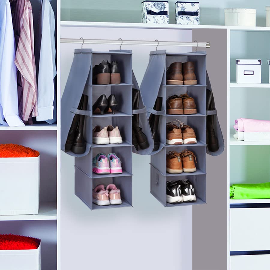 JIAMI HOME Shoe Rack Closet Hanging Boot Organizer for Closet Shoes Organizer Hanging Shoe Boots Storage Holder Shoe Closet Organizer, 10-Shelf 4 Pockets