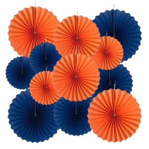 mowo royal blue and orange paper fans party decotaion wall background ceiling hanging decoration for birthday wedding graduation theme party,12pc