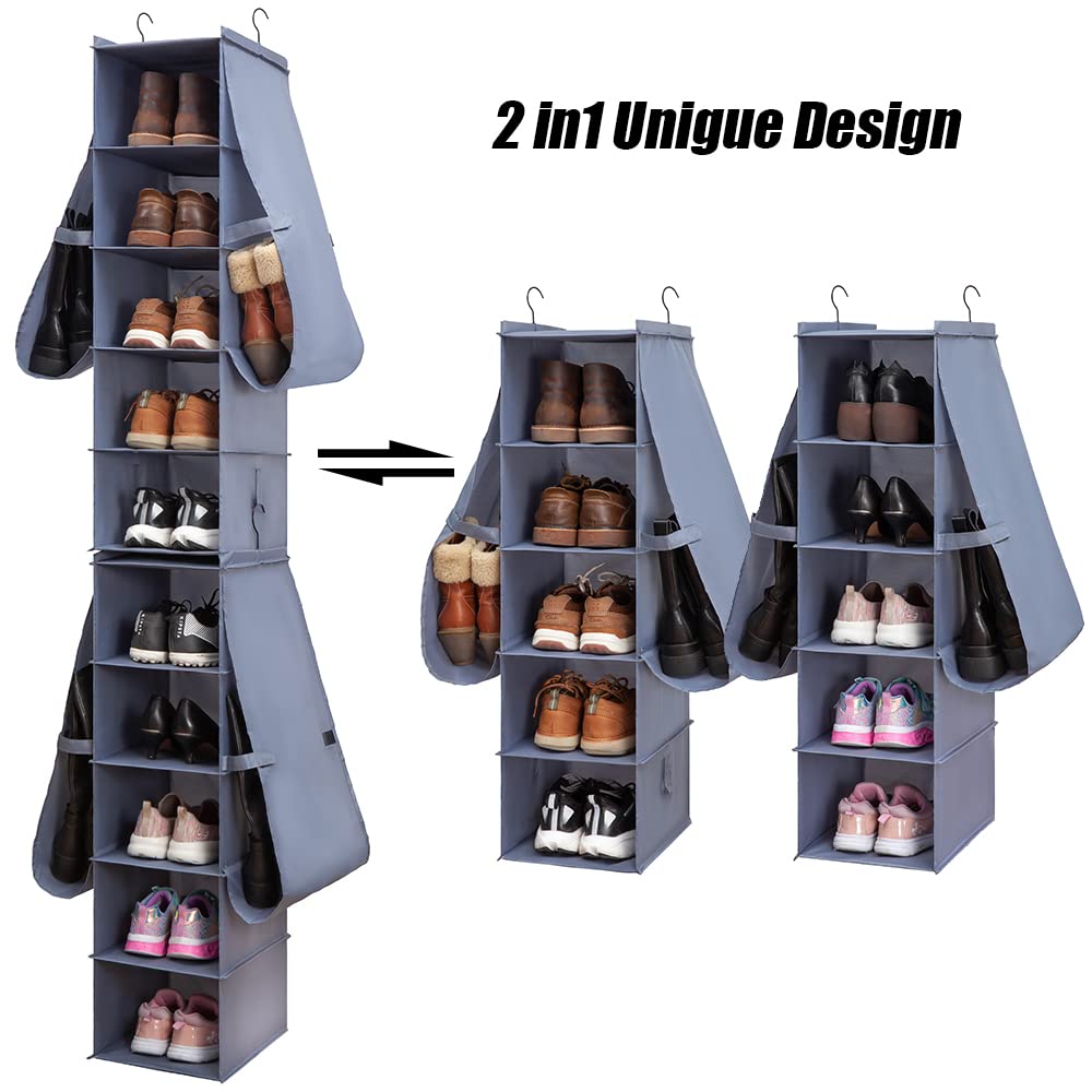 JIAMI HOME Shoe Rack Closet Hanging Boot Organizer for Closet Shoes Organizer Hanging Shoe Boots Storage Holder Shoe Closet Organizer, 10-Shelf 4 Pockets