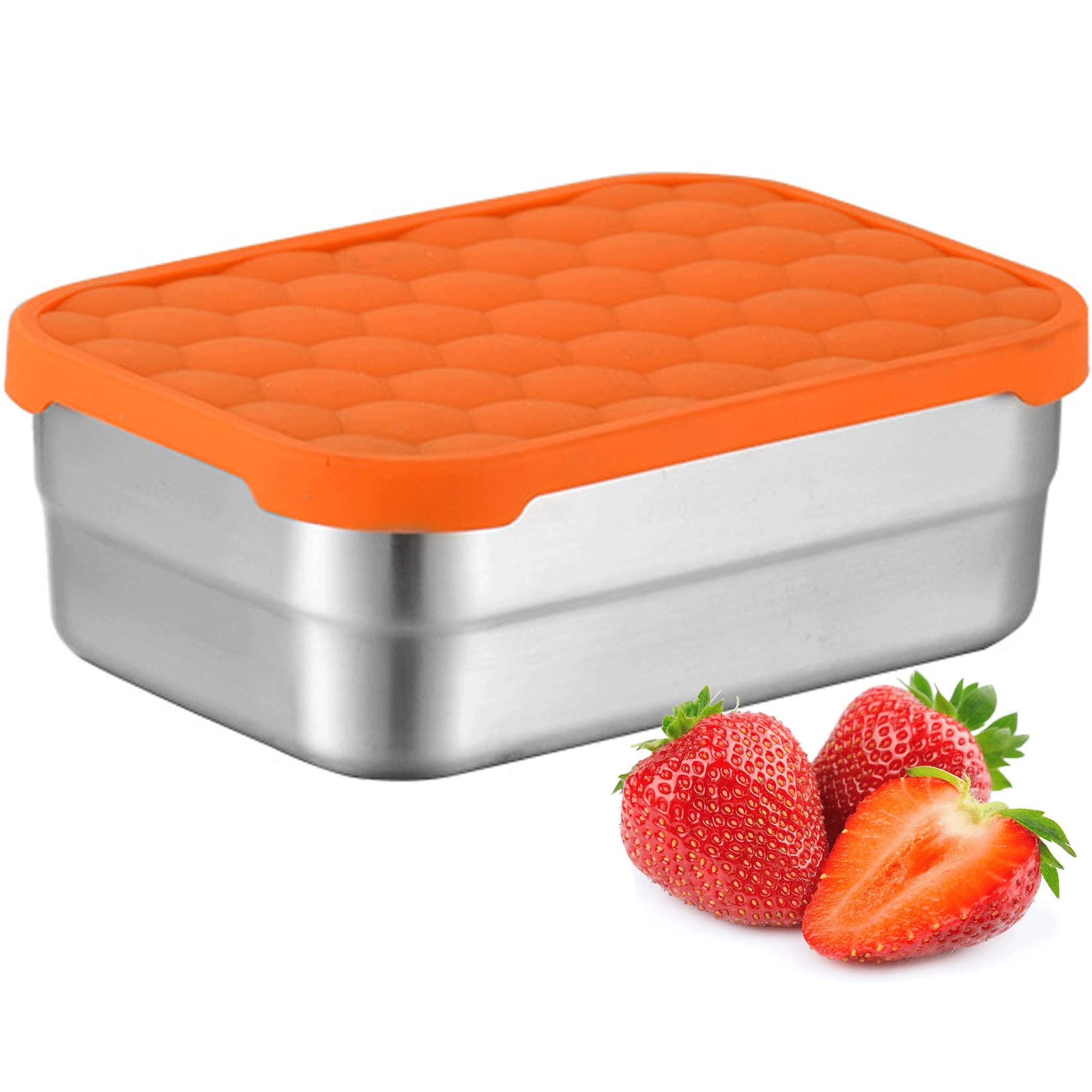 AORAKI Stainless Steel Containers with Lids, Lunch Box Container with Leak Resistant Silicone Lid, Food Storage Bento Box for Snacks, Sandwiches, Fruits, Vegetables, 25oz