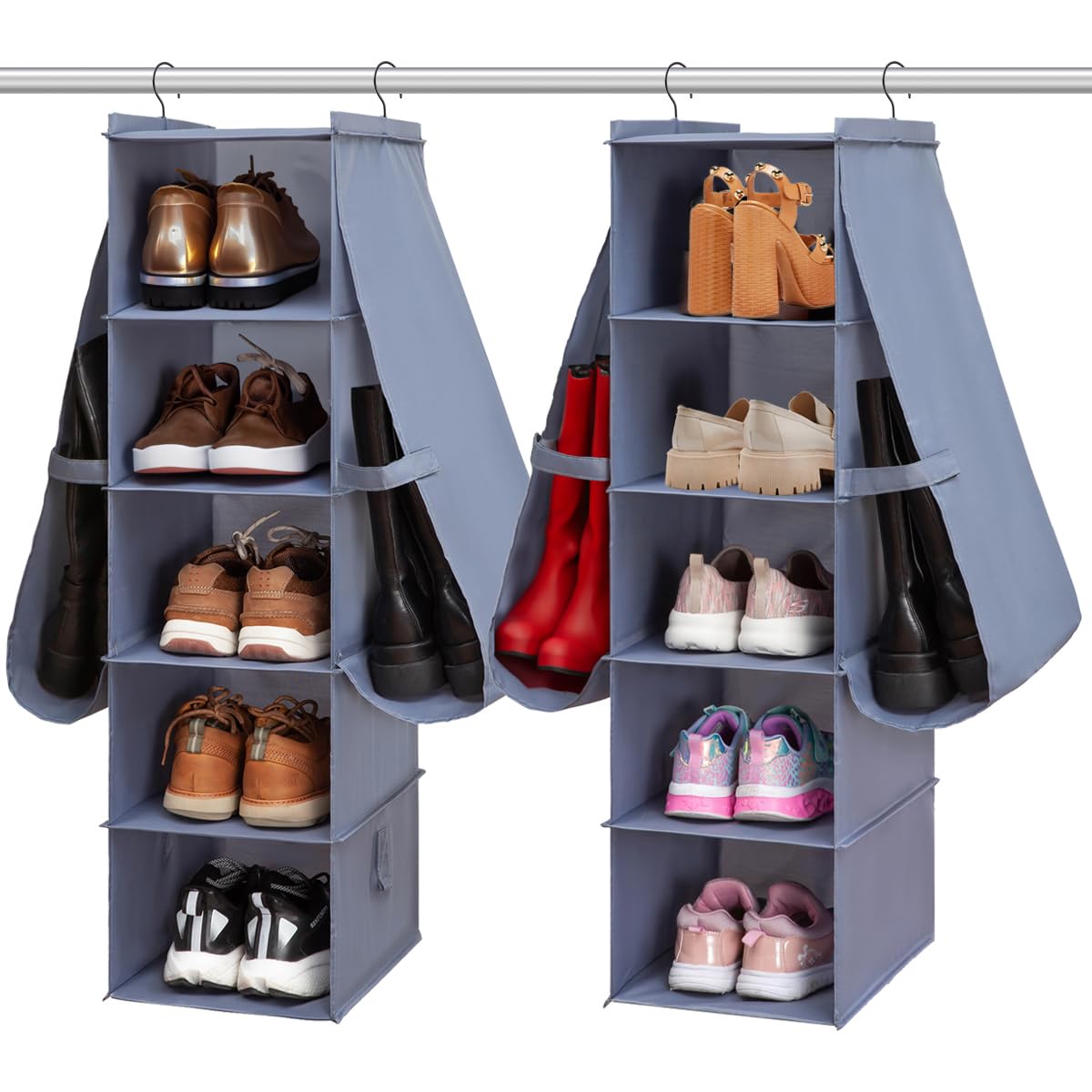 JIAMI HOME Shoe Rack Closet Hanging Boot Organizer for Closet Shoes Organizer Hanging Shoe Boots Storage Holder Shoe Closet Organizer, 10-Shelf 4 Pockets