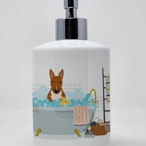 Caroline's Treasures WDK5831SOAP Red Bull Terrier in Bathtub Ceramic Soap Dispenser Hand Soap Dispenser Pump Bottles for Bathroom Kitchen, Empty Refillable Liquid Soap Container