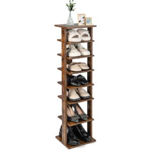 giantex 8-tier vertical shoe rack, patented corner shoe storage organizer for 8 pairs, freestanding narrow shoe rack, industrial space-saving shoe tower for entryway, living room, bedroom, brown