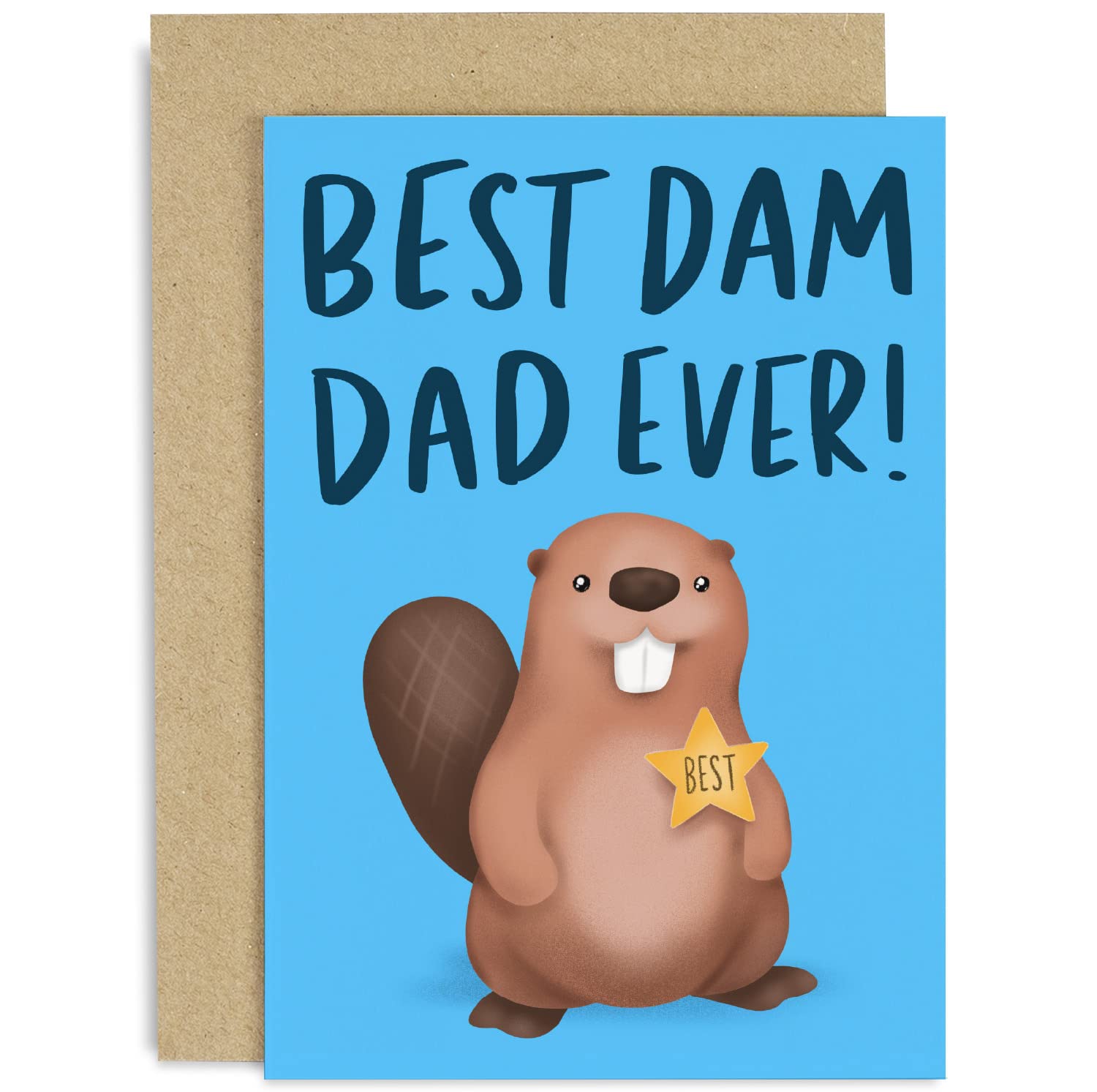 Old English Co. Best Dam Dad Ever Birthday Greeting Card - Beaver Pun Funny Father's Day Card for Dad - Card for Him from Son or Daughter - Thank You Card | Blank Inside with Envelope