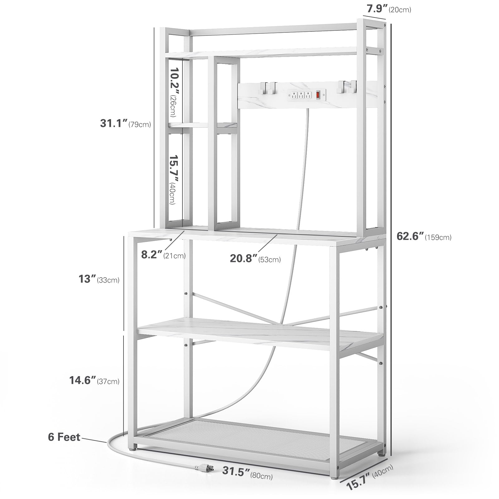 ciecie 31.5 Inch Bakers Rack with 3 Power Outlets, 5 Tiers Microwave Stand with Storage, Heavy Duty Kitchen Shelves with Plugs, Microwave Stand, Kitchen Rack, Kitchen Stand, Coffee Stand-Marble