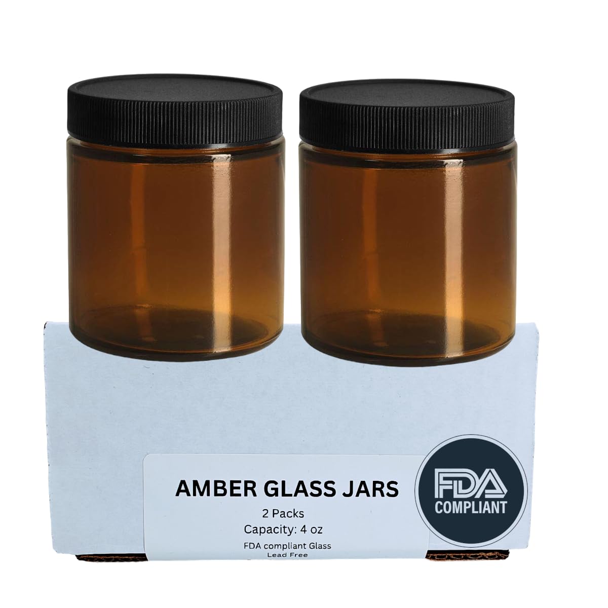 4oz Amber Glass Jar With Lids - FDA COMPLIANT Glass, BPA Free - Small Travel Container Jars - Perfect Filling For Lotion, Moisturizer, Medicine, Pill, Face Cream, Mask - 2 packs