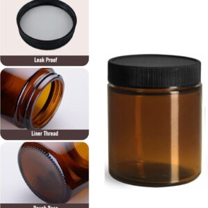 4oz Amber Glass Jar With Lids - FDA COMPLIANT Glass, BPA Free - Small Travel Container Jars - Perfect Filling For Lotion, Moisturizer, Medicine, Pill, Face Cream, Mask - 2 packs