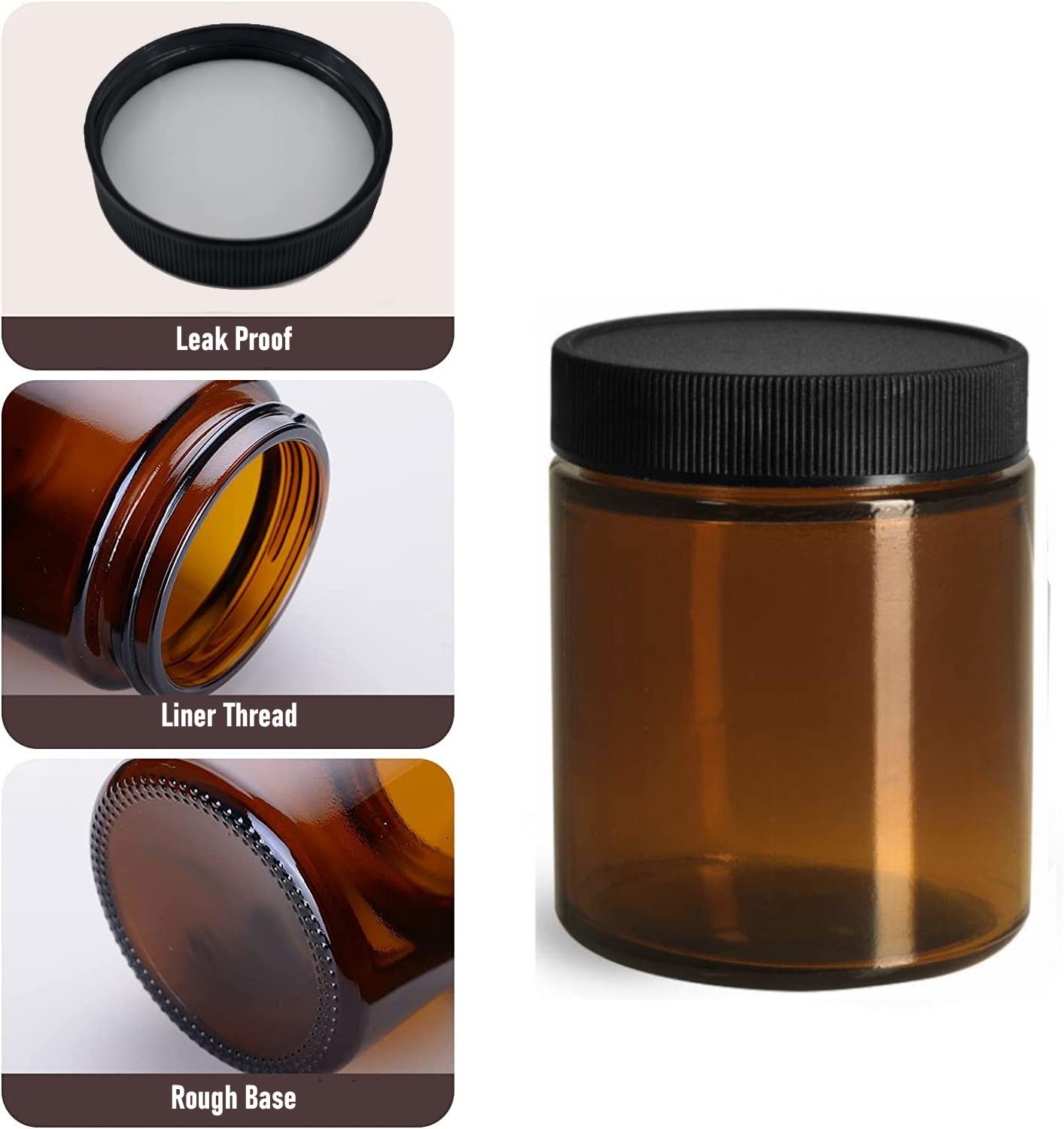 4oz Amber Glass Jar With Lids - FDA COMPLIANT Glass, BPA Free - Small Travel Container Jars - Perfect Filling For Lotion, Moisturizer, Medicine, Pill, Face Cream, Mask - 2 packs