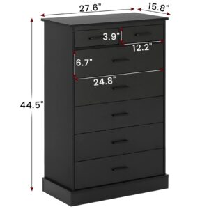 Hasuit Black Dresser for Bedroom, Tall 7 Drawer Dresser with Sturdy Base, Wood Storage Tower Clothes Organizer, Large Storage Cabinet, Chest of 7 Drawers for Closet, Living Room, Hallway