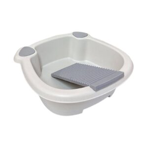 Gralara Laundry Wash Basin with Washboard, Washing Clothes Bucket Hand Wash Board Basin for Laundry Japanese Laundry Tub for T Shirt, Underwear, Gray