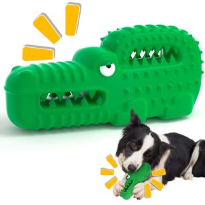 zimtty dog toys, squeaky indestructible dog chew toys for aggressive chewers, tough alligator rubber teething chew dog toys for large medium small dog (green crocodile)