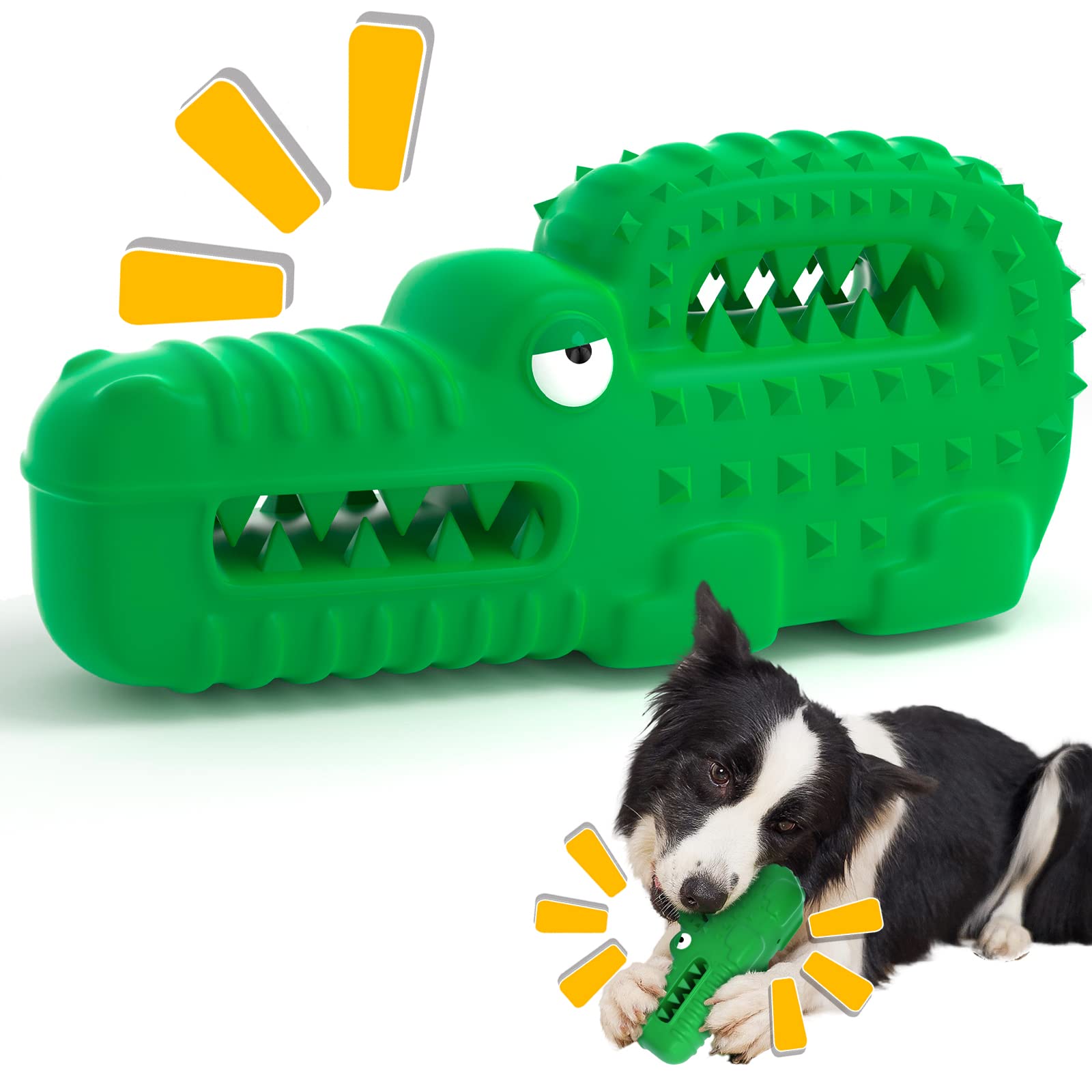 Zimtty Dog Toys, Squeaky Indestructible Dog Chew Toys for Aggressive Chewers, Tough Alligator Rubber Teething Chew Dog Toys for Large Medium Small Dog (Green Crocodile)