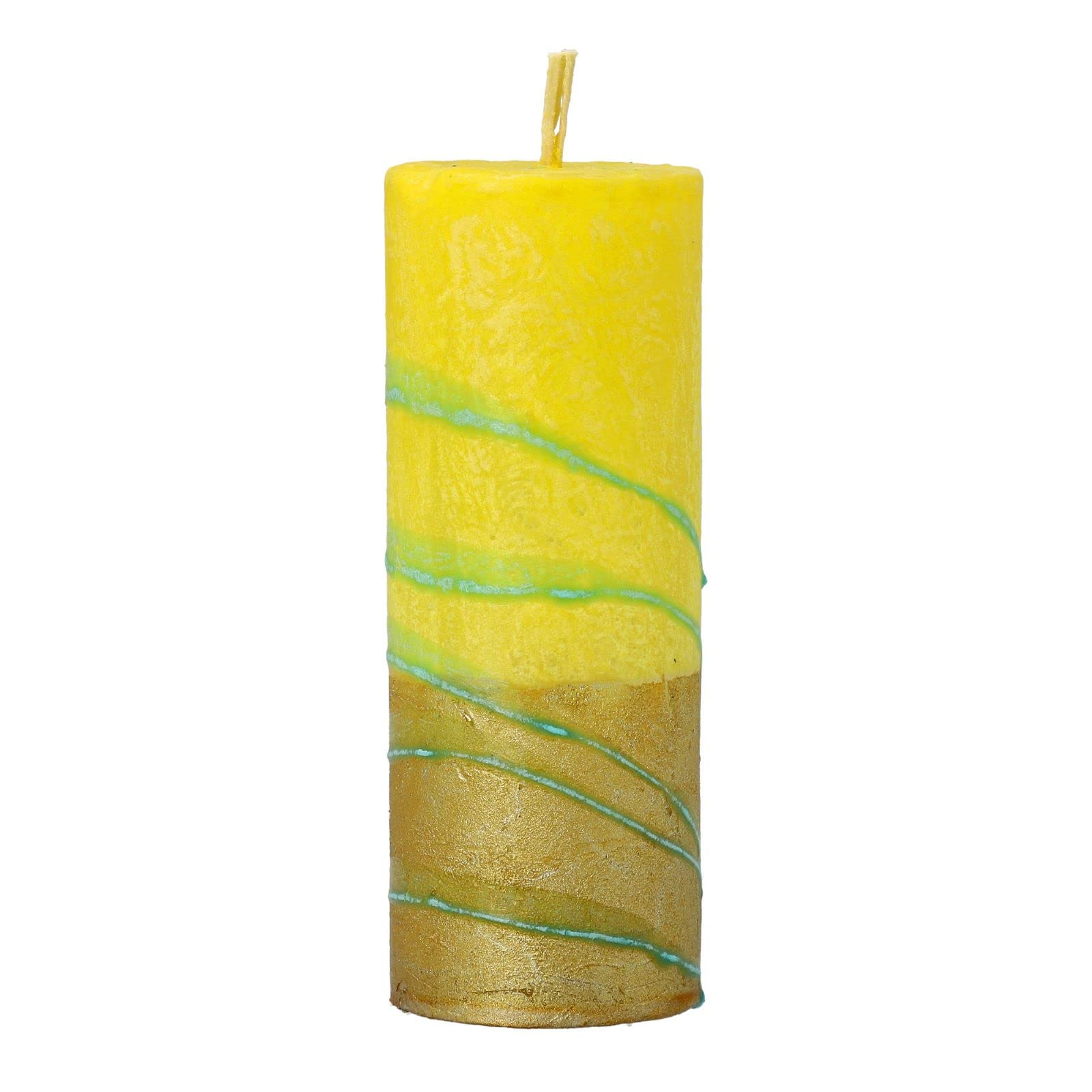 SHALHEVET LIGHT Safed Candles Co. Pillar Havdalah Candle Hand Dipped Made in Israel 6" (Turquoise/Gold)