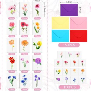 Colarr 150 Set Floral Watercolor Blank Cards with Envelopes Stickers 4 x 6 Inch Note Cards Blank Greeting Cards Bulk Stationary Notecards for Birthday Mother's Day Thank You Gifts