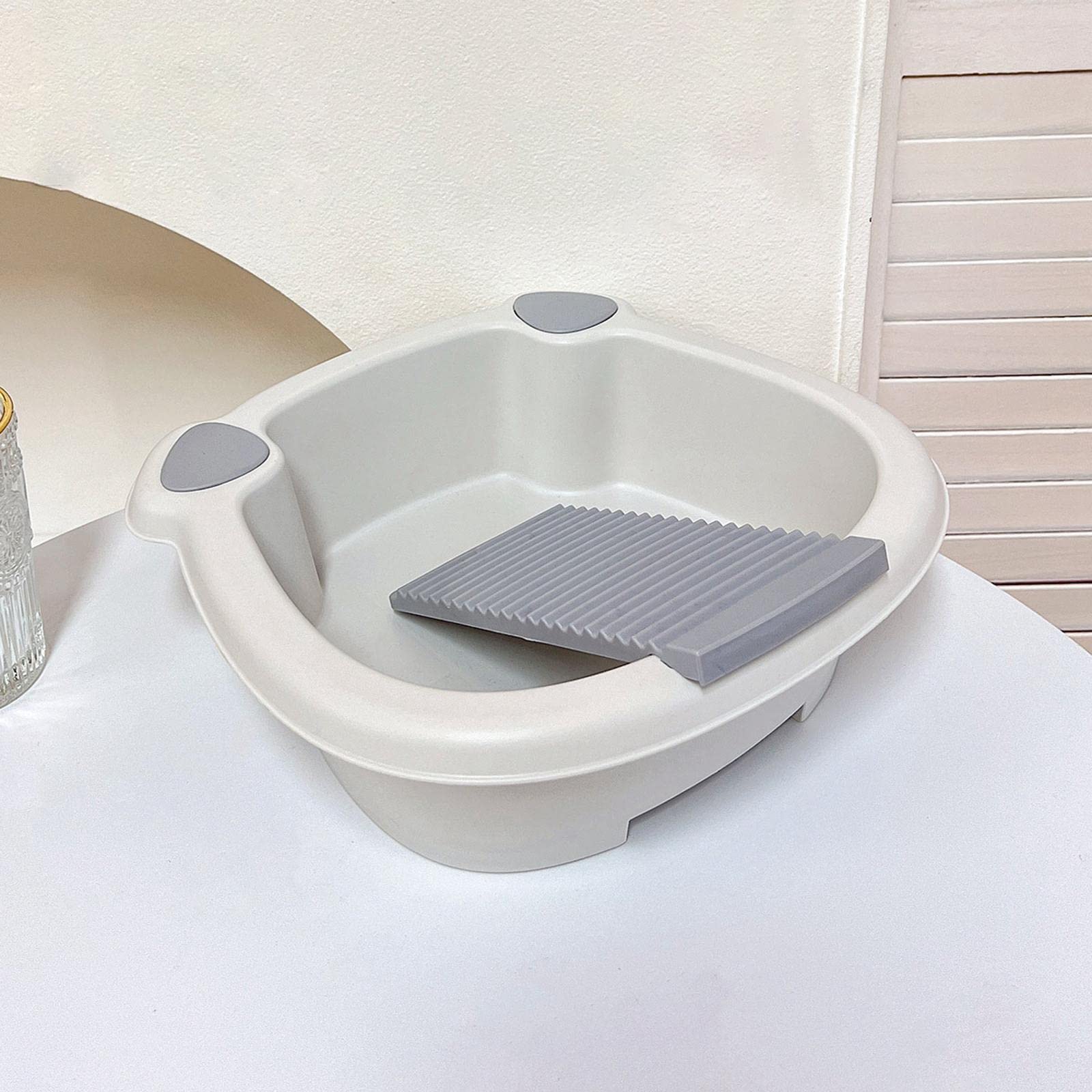 Gralara Laundry Wash Basin with Washboard, Washing Clothes Bucket Hand Wash Board Basin for Laundry Japanese Laundry Tub for T Shirt, Underwear, Gray