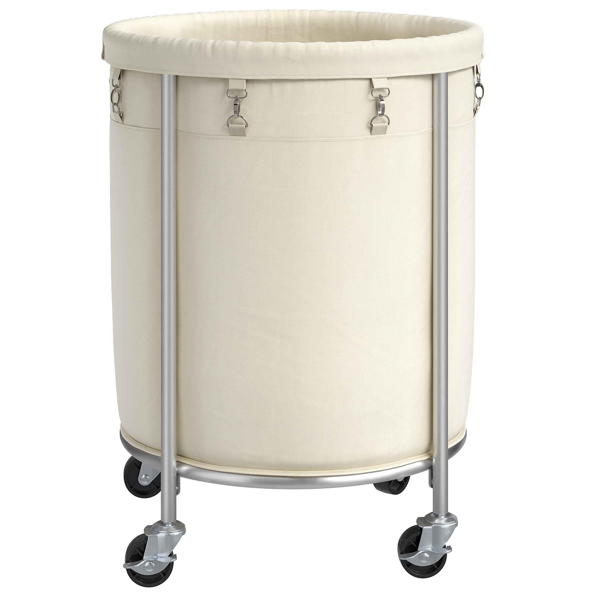 ELYKEN Laundry Basket with Wheels, 170L Rolling Laundry Hamper with Removable Bag and Steel Frame, Round Laundry Cart with 4 Casters and 2 Brakes, Ideal for Bedroom, Bathroom, Laundry Room, Cream