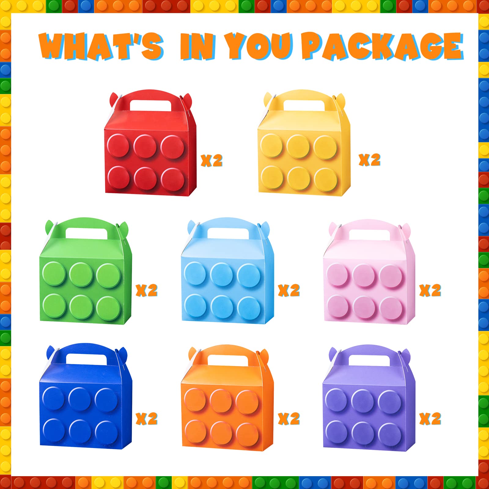 DMIGHT Party Favor Boxes Theme Birthday Goodie Boxes Candy Gift Bags Barnyard Candy Treat Boxes for Kids Baby Shower Birthday Party Supplies (Building Block)