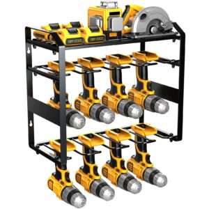 power tool organizer heavy duty, wall mounted utility storage rack with 8 drill slots and extra-large capacity, garage tool organizers and storage, floating shelf for drills, etc