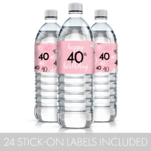 Pink, Black, and White 40th Birthday Party Water Bottle Labels - 24 Waterproof Wrappers, Pink Birthday Decoration for Women