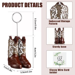 Tatuo 6 Pcs Cowboy Boots Table Number Holders Cute Photo Balloon Place Card Holder Cute Table Number Stands Picture Menu Memo Clips for Food Signs Party Wedding Anniversary Decorations (Dark Brown)