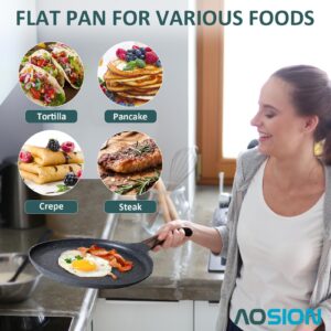 AOSION 11 inch Crepe Pan Nonstick Dosa Tawa Pan,Ceramic Coating Skillet Pan,Tortilla Pan for Pancake Omelette Steak Frying Egg with Ergonmic Handle,For All Stoves