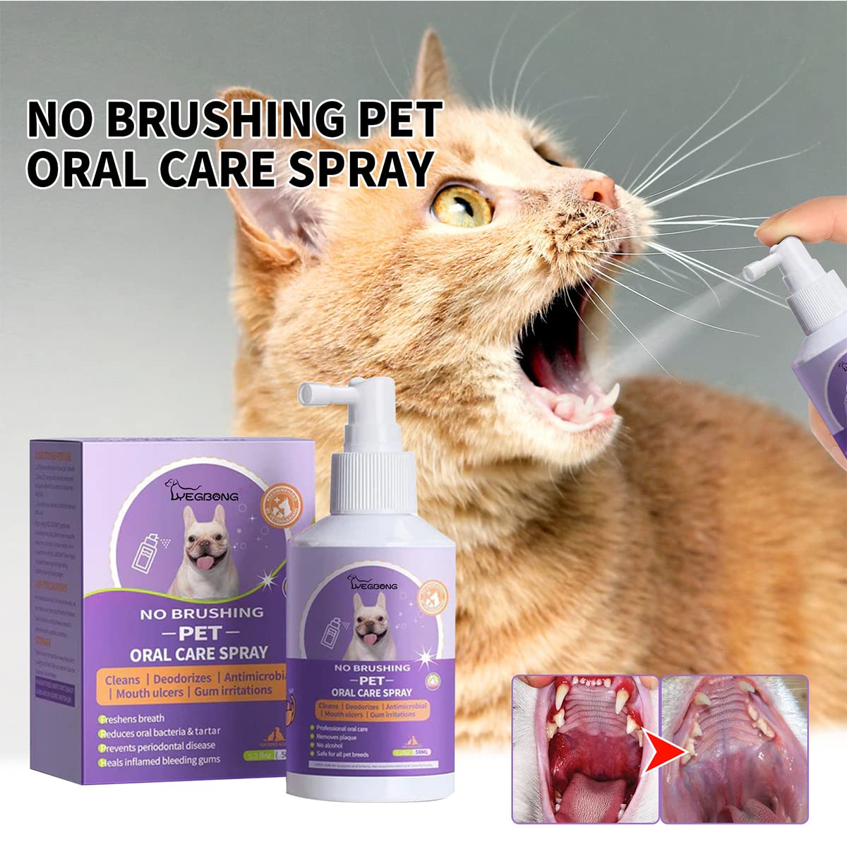 2PCS Pet Teeth Mouth Cleaning Spray, Pet Oral Care Cleaner, Cat & Dog Breath Freshener Spray