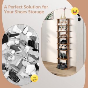 Giantex 8-Tier Vertical Shoe Rack, Patented Corner Shoe Storage Organizer for 8 Pairs, Freestanding Narrow Shoe Rack, Industrial Space-Saving Shoe Tower for Entryway, Living Room, Bedroom, Brown