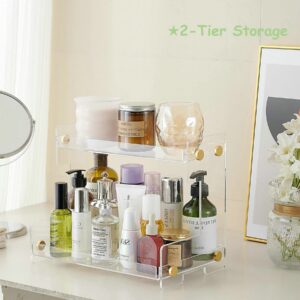 Clear Bathroom Countertop Organizer, 2 Tier Standing Counter Organizer, Bathroom Organizer Shelf Cosmetic Storage Holder (Acrylic) SHUNLI