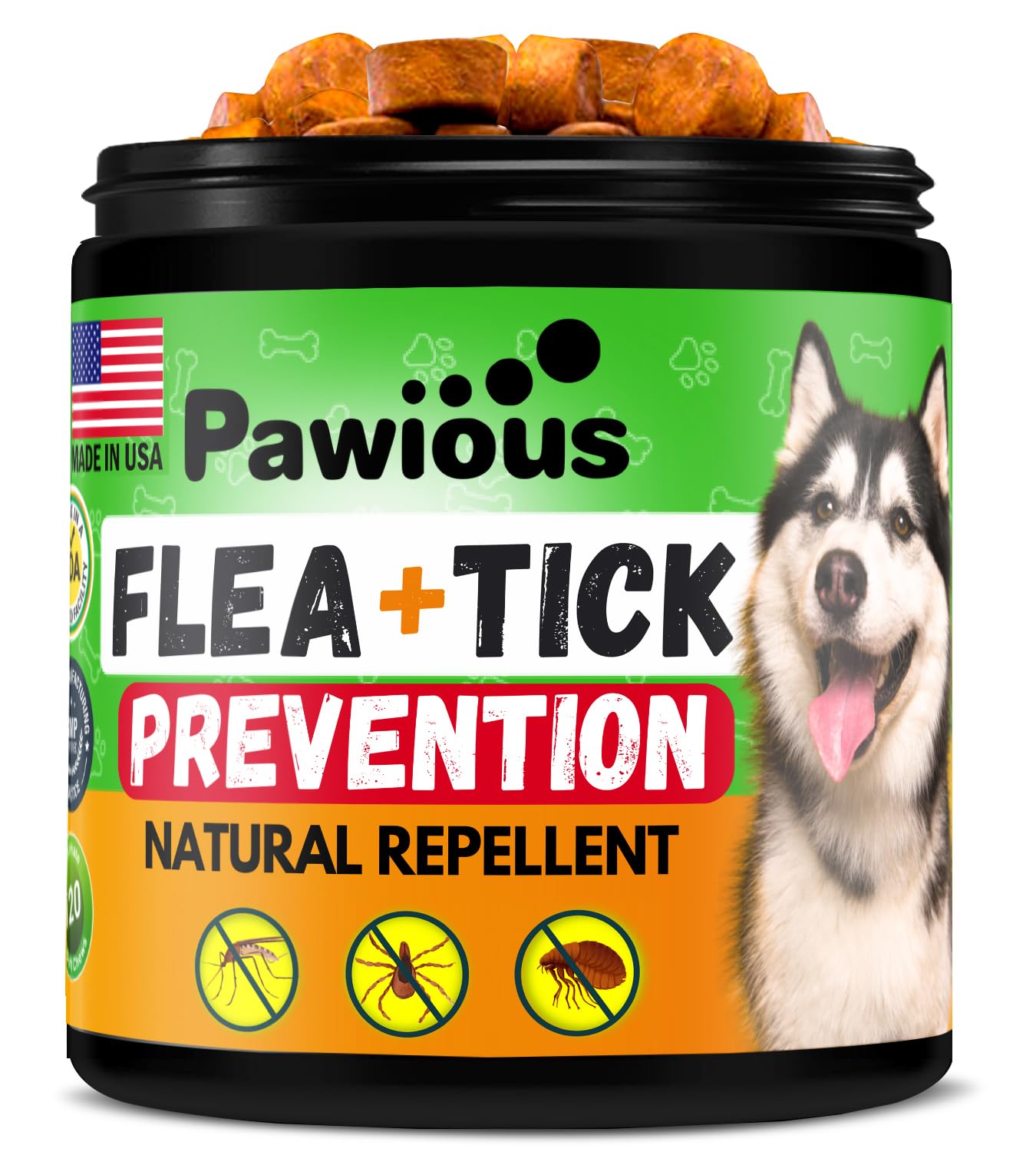 Flea and Tick Prevention for Dogs Chewables - Natural Dog Flea and Tick Control Supplement - Flea & Tick Chews for Dogs - All Life Stages - Made in USA