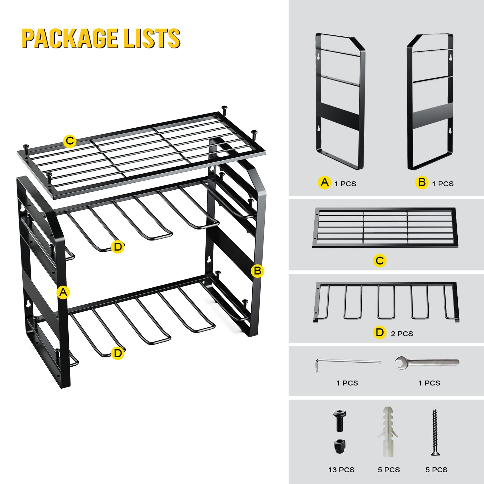 Power Tool Organizer Heavy Duty, Wall Mounted Utility Storage Rack with 8 Drill Slots and Extra-Large Capacity, Garage Tool Organizers and Storage, Floating Shelf for Drills, etc