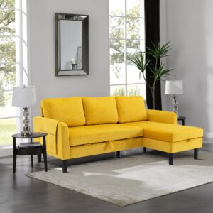 Hdxdkog L-Shaped Sectional Sofa with Pull-Out Bed 72" Sectional Sleeper Sofa Bed with Storage Chaise Lounge and Pocket, Upholstered Corner Couch for Living Room Home Office (Mustard)