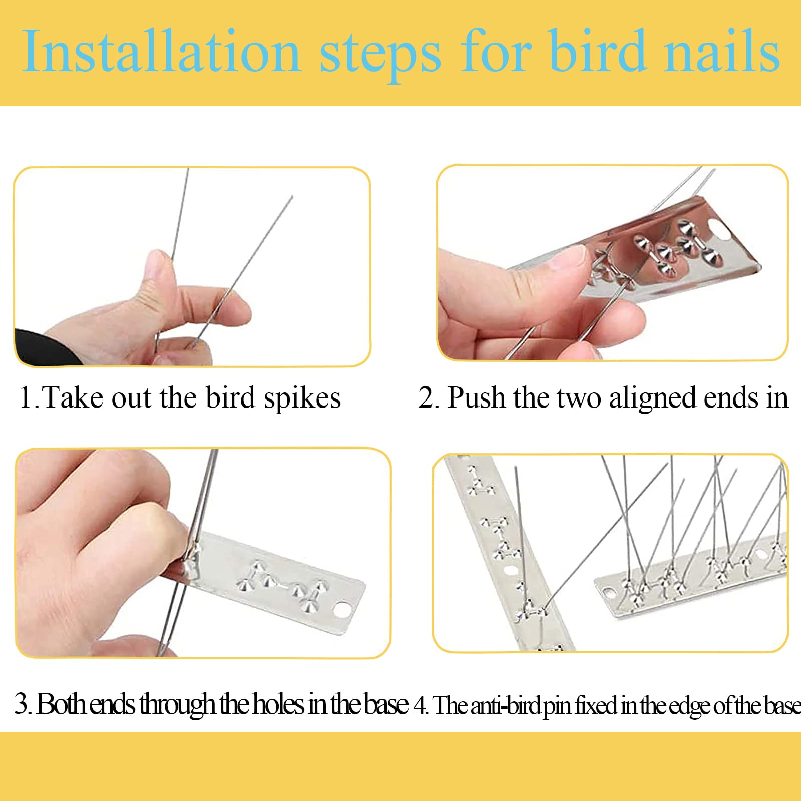 GREBAI Bird Spikes for Pigeons Small Birds,Stainless Steel Fence Spikes,Effectively Deter Crows,Woodpeckers,Pigeons and Other Small Birds Cover 16.2Feet