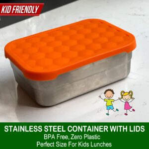 AORAKI Stainless Steel Containers with Lids, Lunch Box Container with Leak Resistant Silicone Lid, Food Storage Bento Box for Snacks, Sandwiches, Fruits, Vegetables, 25oz