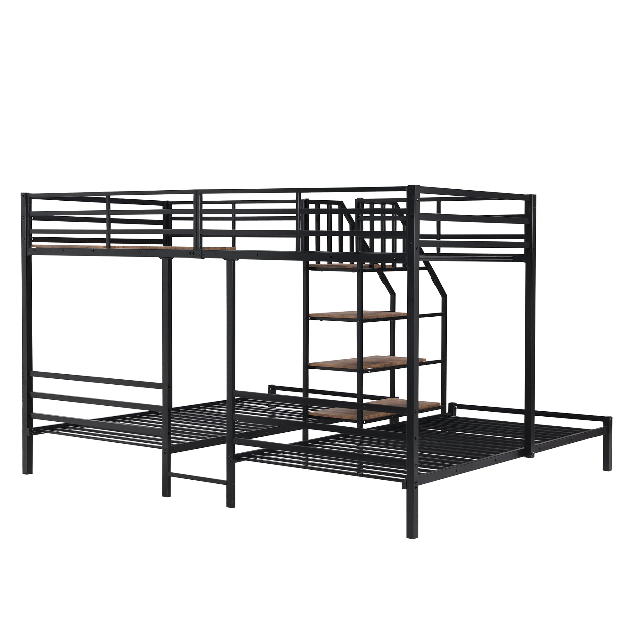 Harper & Bright Designs Triple Bunk Beds with Stairs, Metal Twin Over Twin & Twin Bunk Beds with Storage Shelves,3 Bed Bunk Beds for Kids, Girls, Boys,Teens,Black