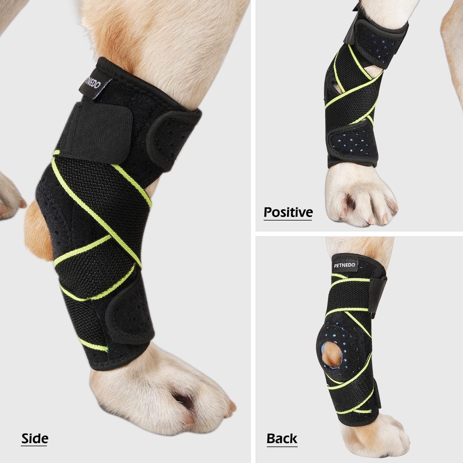 PETNEDO Dog Canine Rear Leg Hock Joint Brace for Medium and Large Dog, Compression Wrap with Straps & Metal Spring Strips Protects Wounds, Heals, Prevents Injuries and Sprains from Arthritis-S