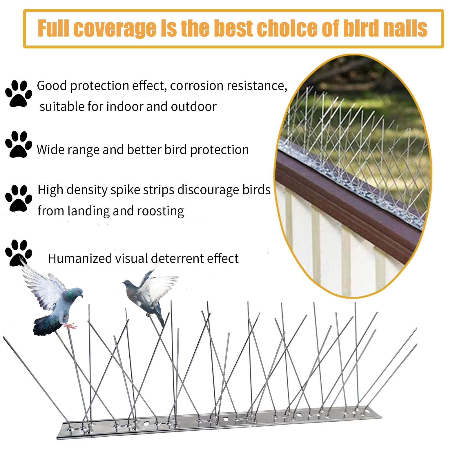 GREBAI Bird Spikes for Pigeons Small Birds,Stainless Steel Fence Spikes,Effectively Deter Crows,Woodpeckers,Pigeons and Other Small Birds Cover 16.2Feet